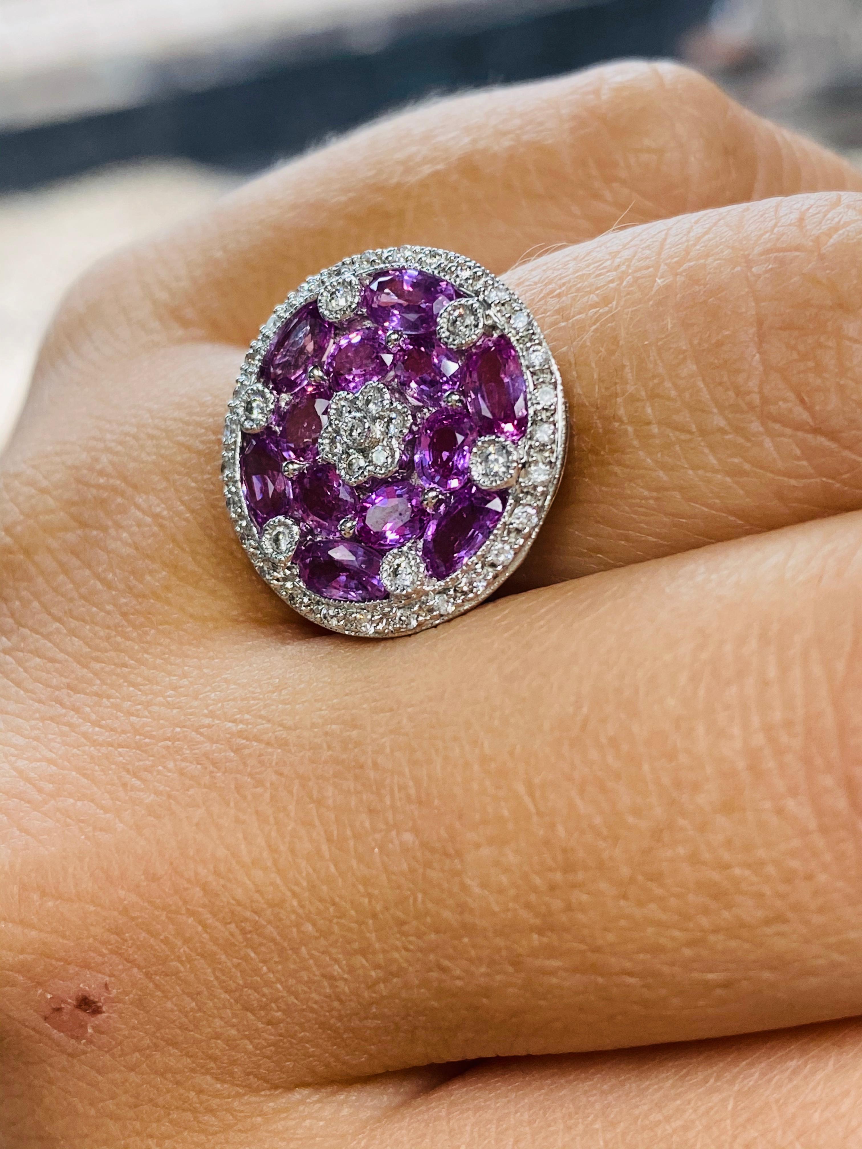 Pink Sapphire and Diamond Disk Ring 3