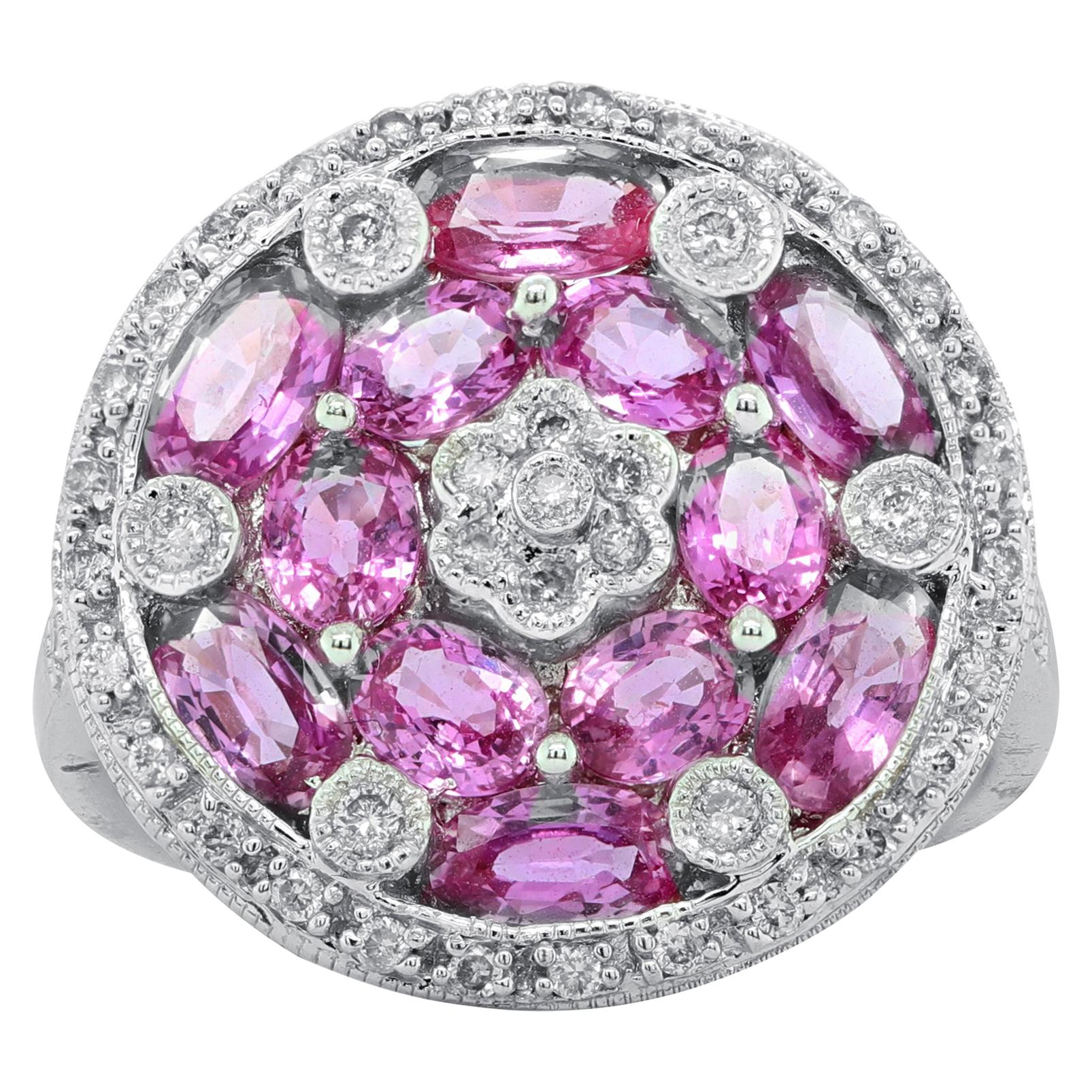 Pink Sapphire and Diamond Disk Ring