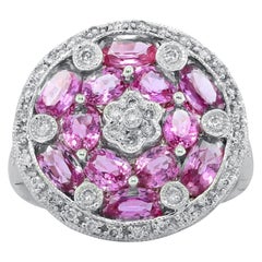 Bague disque en saphir rose et diamant