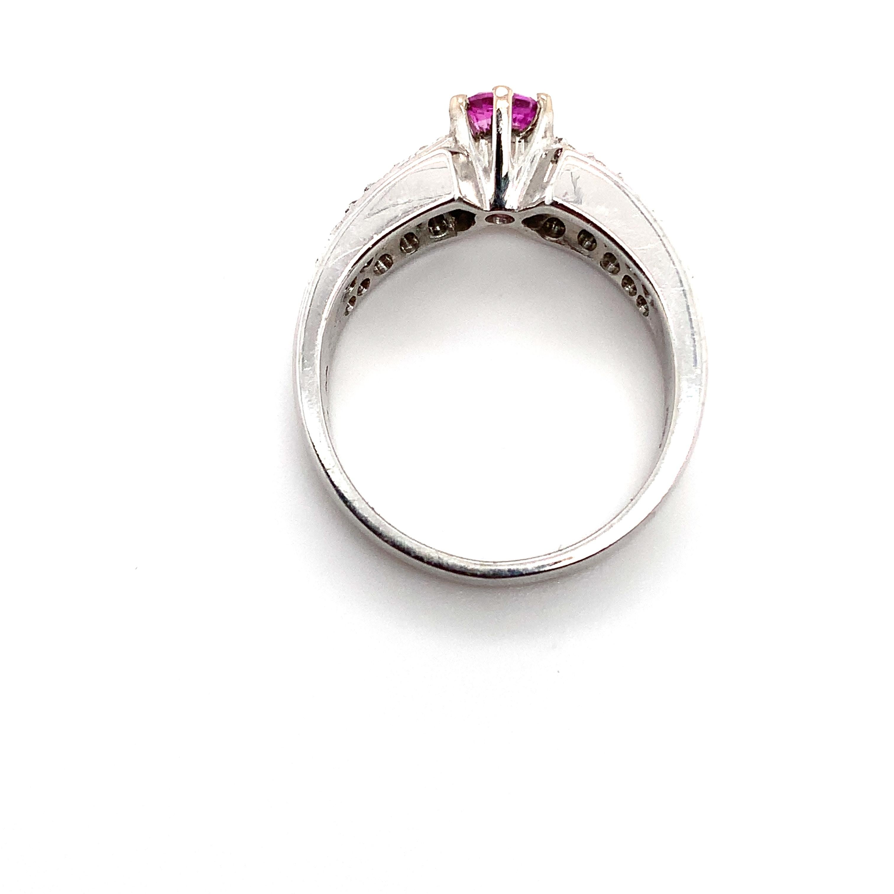 Modern Pink sapphire and diamond double band engagement ring 18k white gold For Sale
