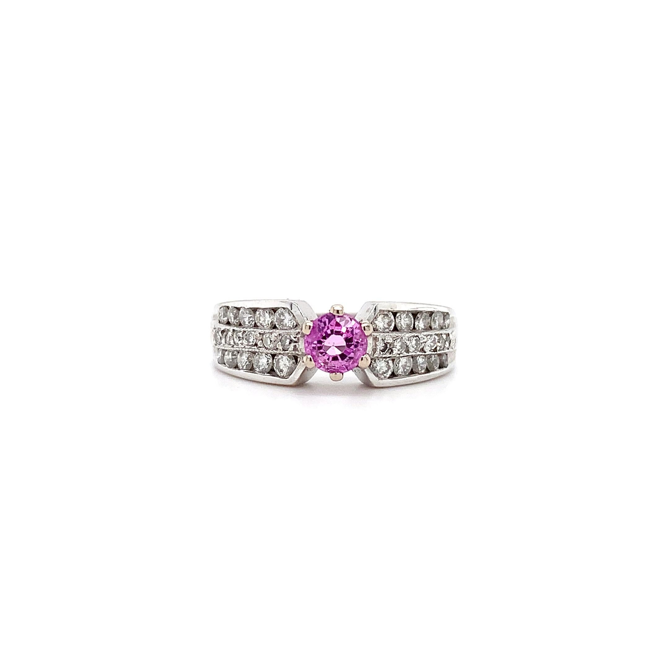 Women's Pink sapphire and diamond double band engagement ring 18k white gold For Sale