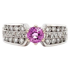 Anello di fidanzamento a doppia fascia con zaffiro rosa e diamante in oro bianco 18 carati
