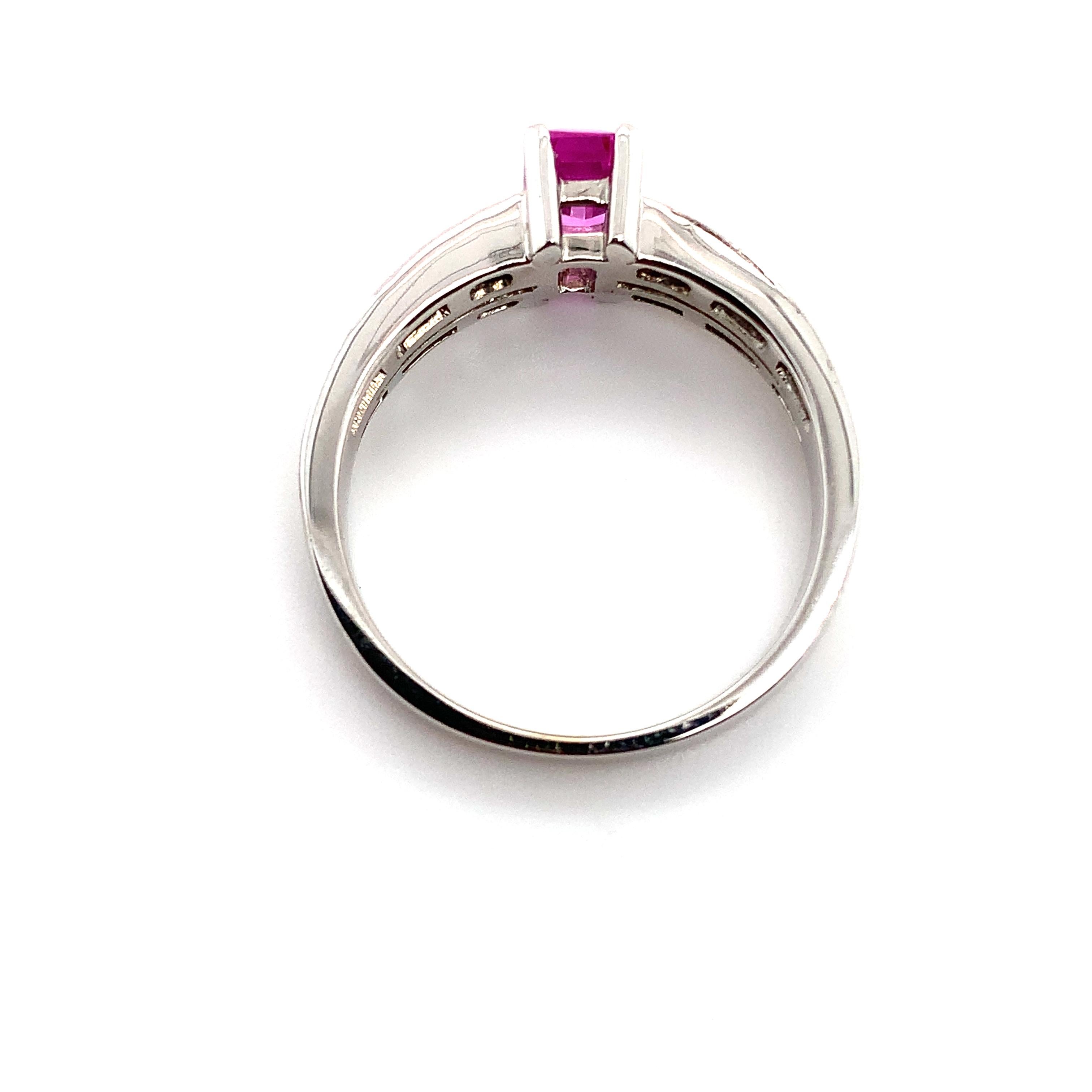 Art Deco Pink sapphire and diamond double split band engagement ring 18k white gold For Sale