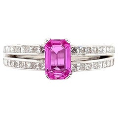 Anello di fidanzamento a doppia fascia con zaffiro rosa e diamante in oro bianco 18 carati