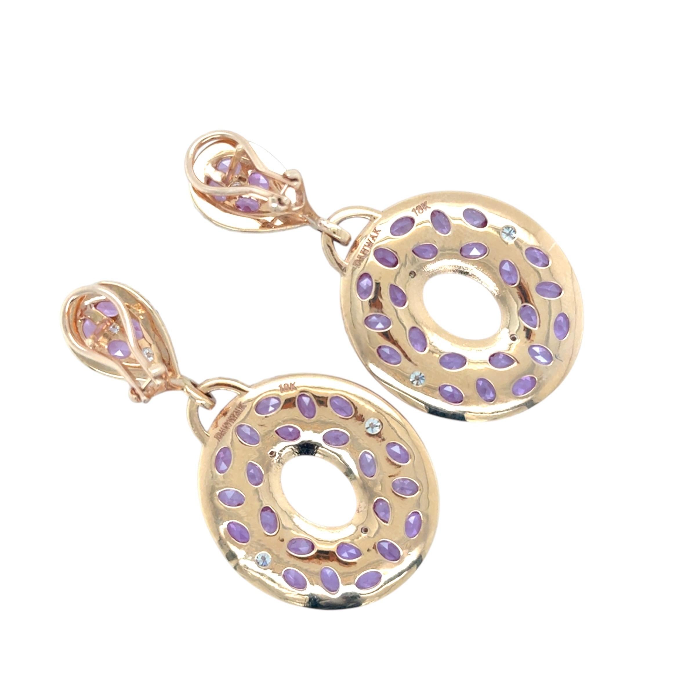 Brilliant Cut Pink Sapphire and Diamond Drop Earrings For Sale