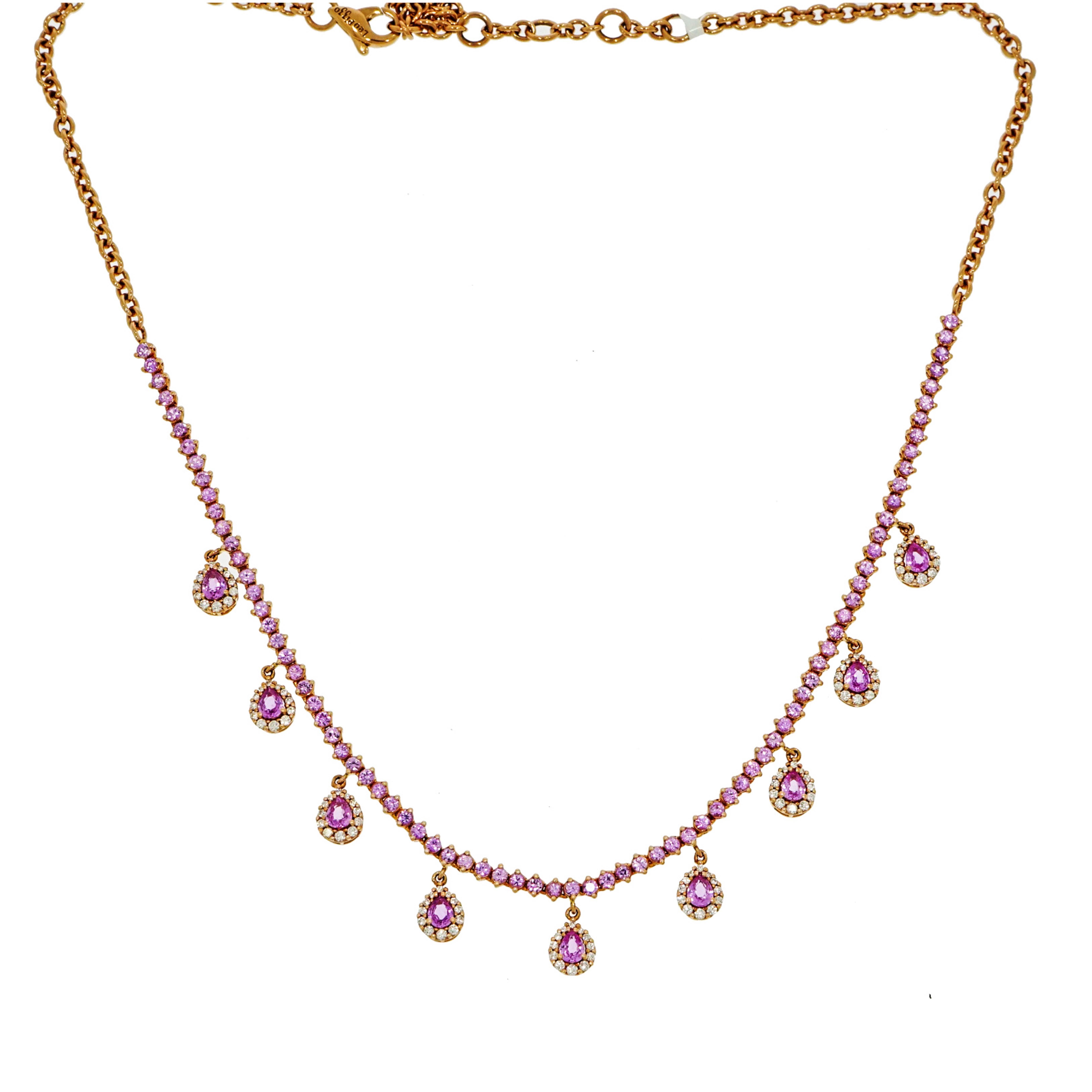 Romantic Pink Sapphire and Diamond Drops Rose Gold Necklace
