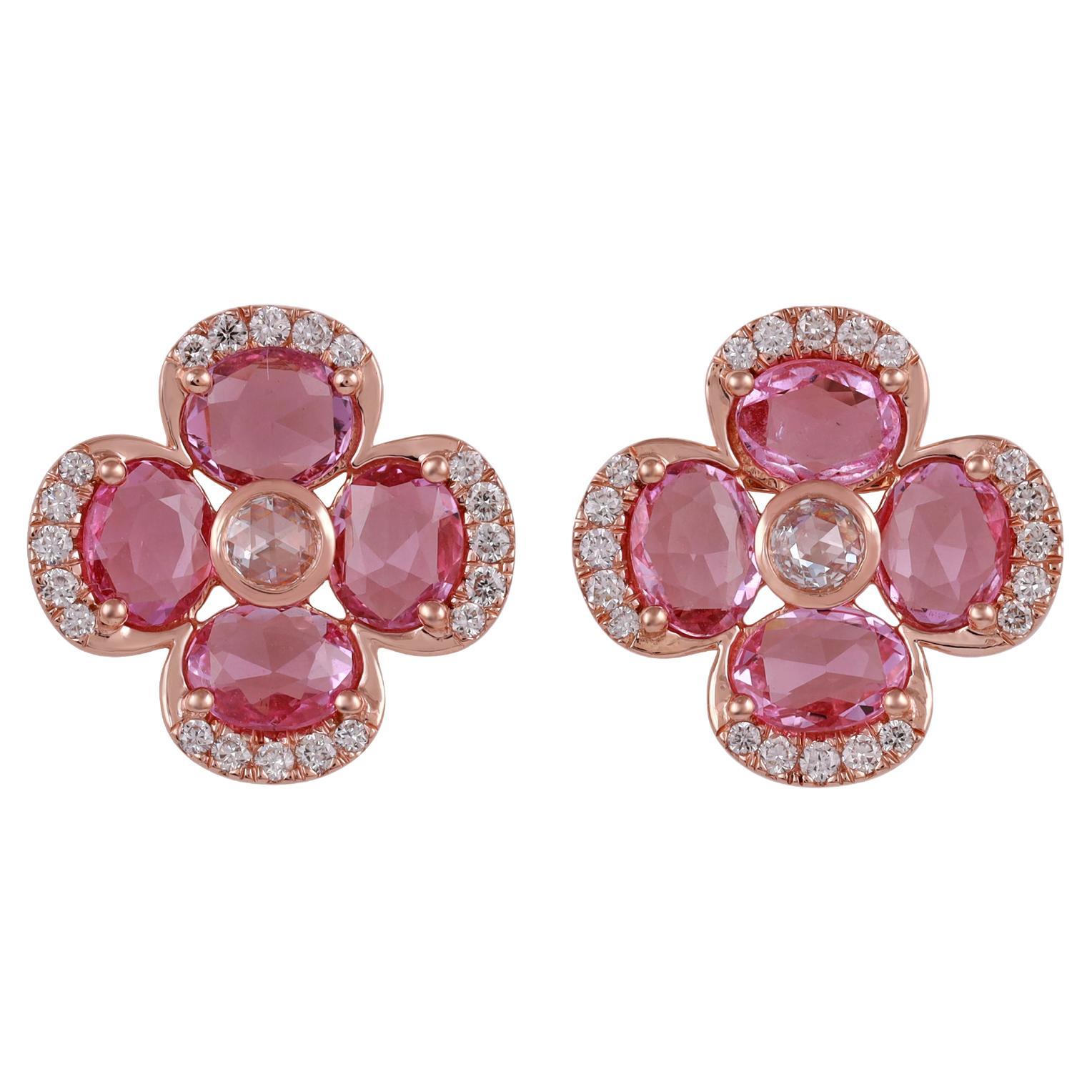 Pink Sapphire and Diamond Earring in 18 Karat Rose Gold For Sale