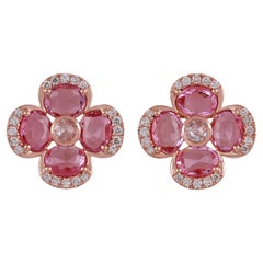 Boucles d'oreilles en or rose 18 carats avec saphir rose et diamants