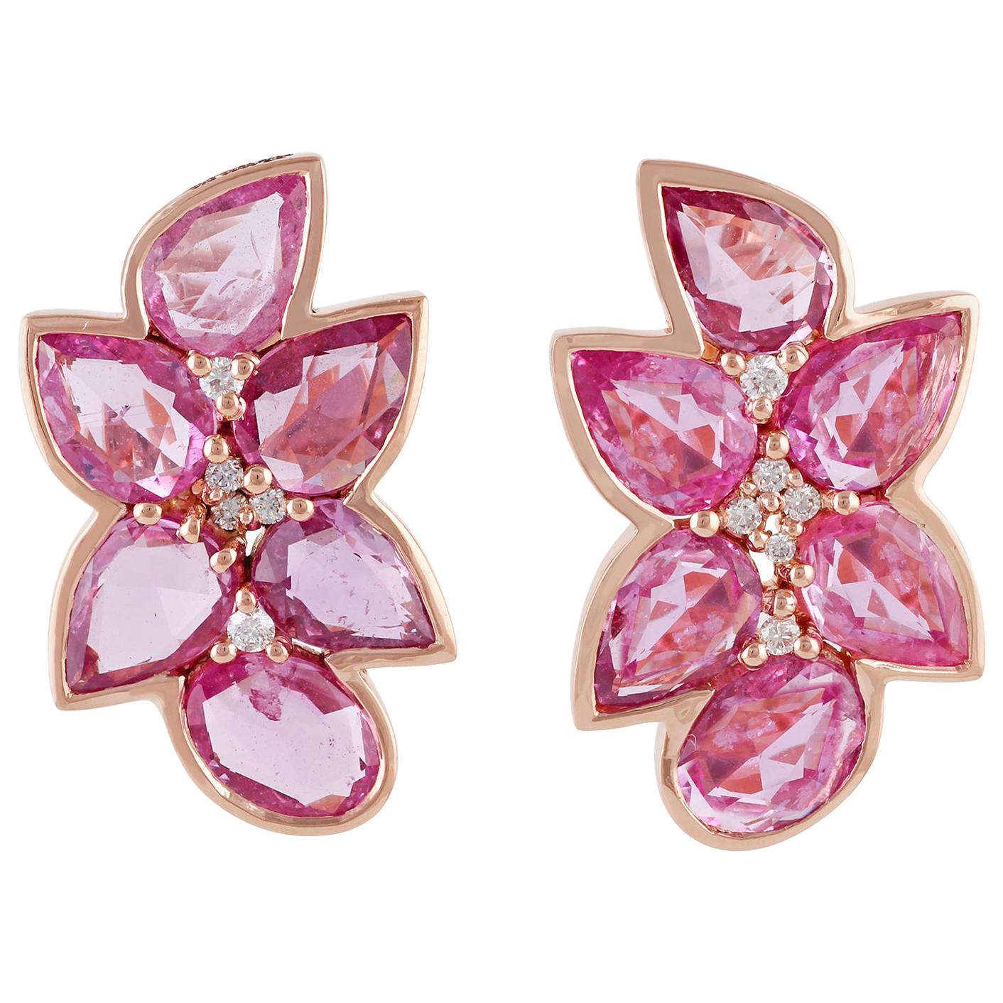 Pink Sapphire and Diamond Earring Studded in 18 Karat Rose Gold