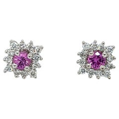 Pink Sapphire and Diamond Earrings in 14K White Gold