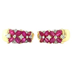 Pink Sapphire and Diamond Earrings in 14k Yellow Gold
