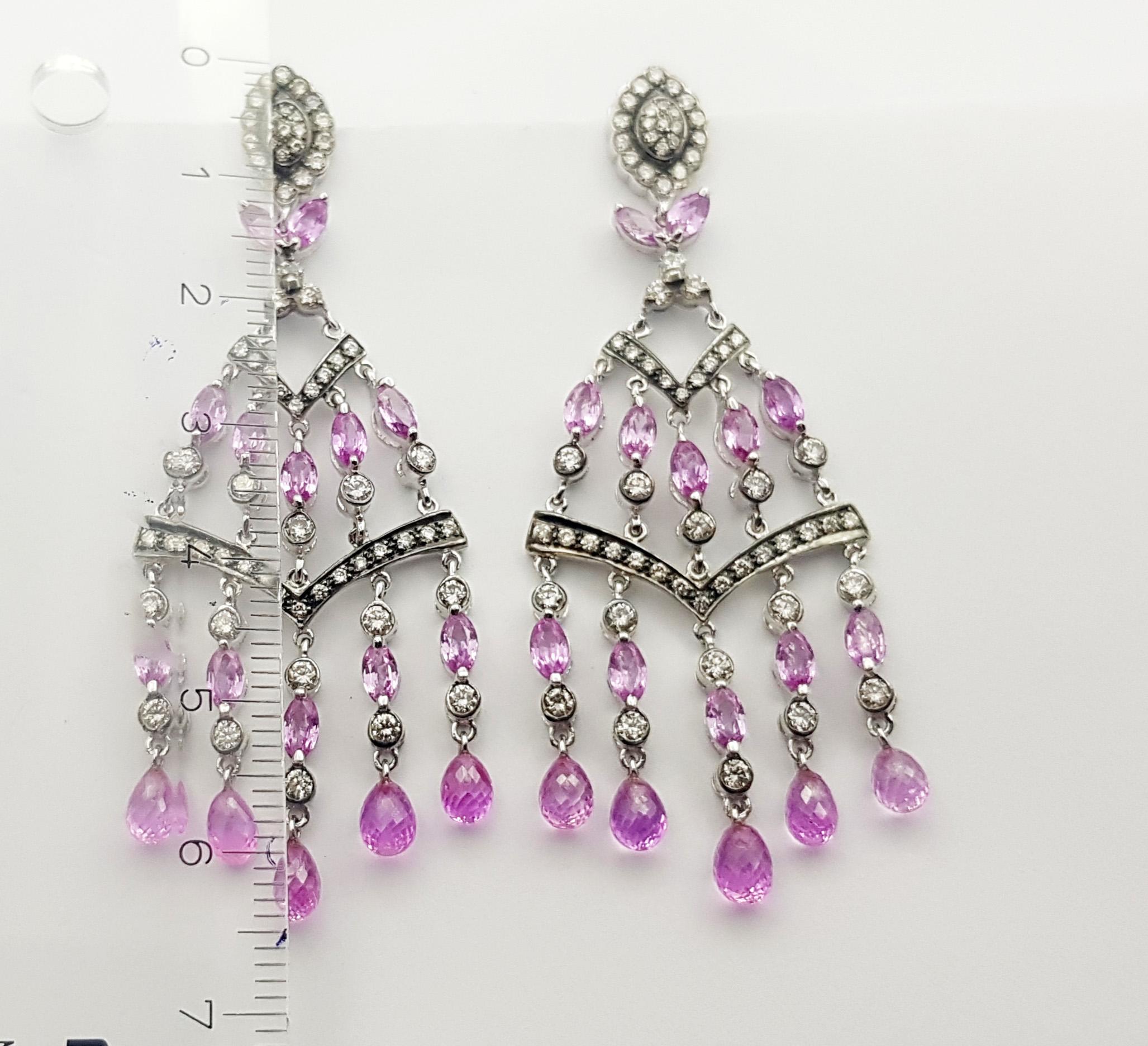 Pink Sapphire and Diamond Earrings set in 18K White Gold Settings For Sale 4