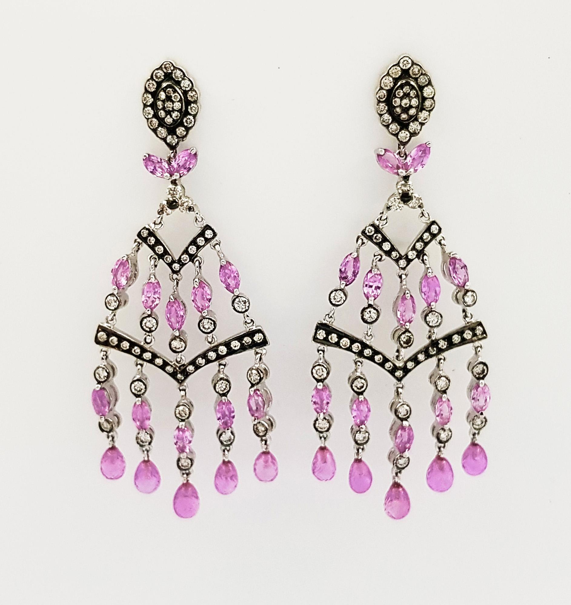 Contemporary Pink Sapphire and Diamond Earrings set in 18K White Gold Settings For Sale