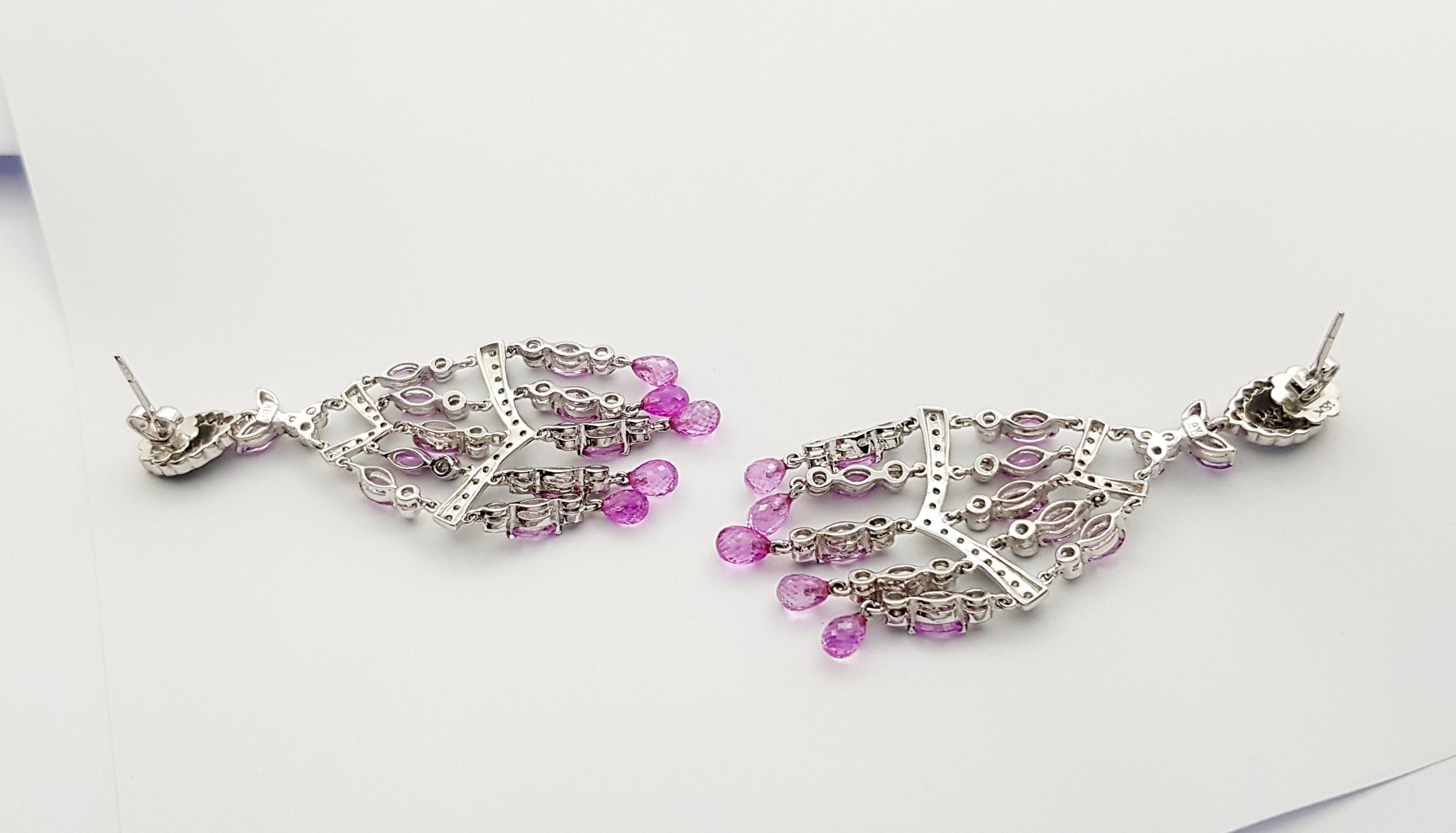 Pink Sapphire and Diamond Earrings set in 18K White Gold Settings In New Condition For Sale In Bangkok, TH