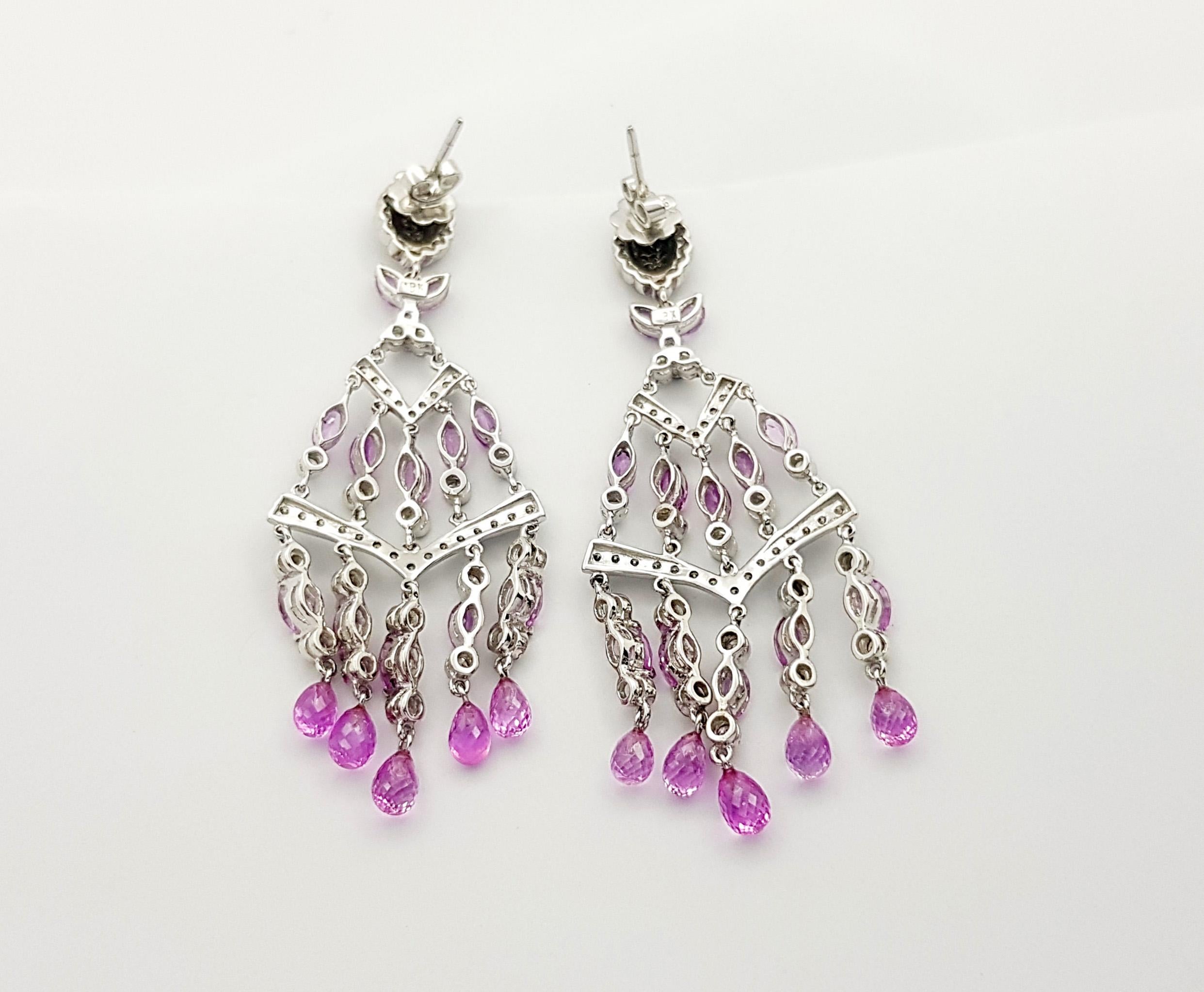 Women's Pink Sapphire and Diamond Earrings set in 18K White Gold Settings For Sale