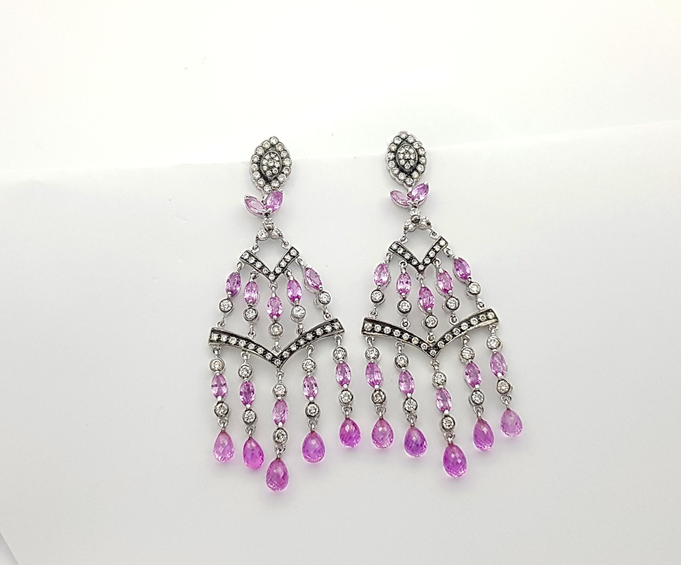 Pink Sapphire and Diamond Earrings set in 18K White Gold Settings For Sale 1