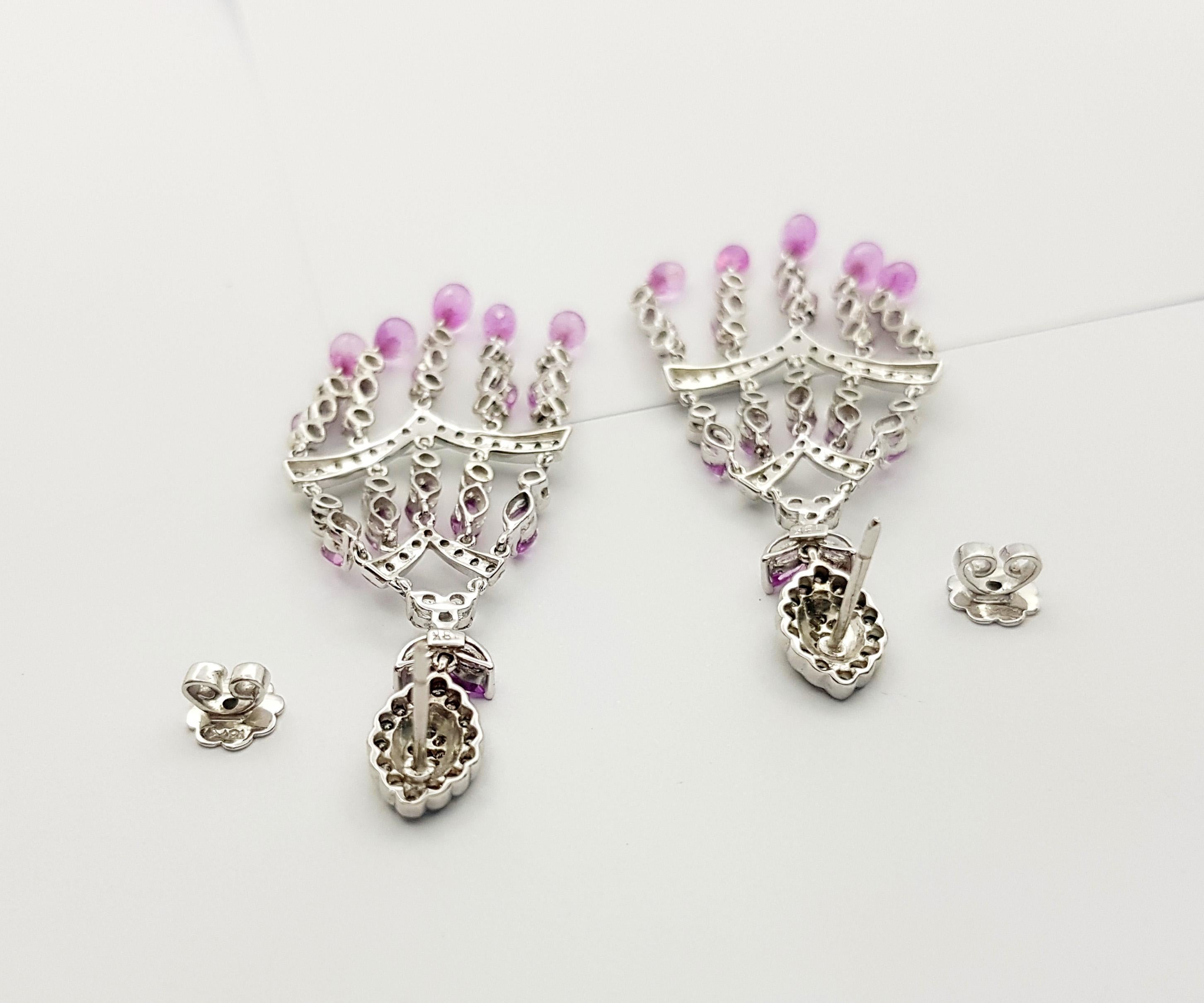 Pink Sapphire and Diamond Earrings set in 18K White Gold Settings For Sale 2