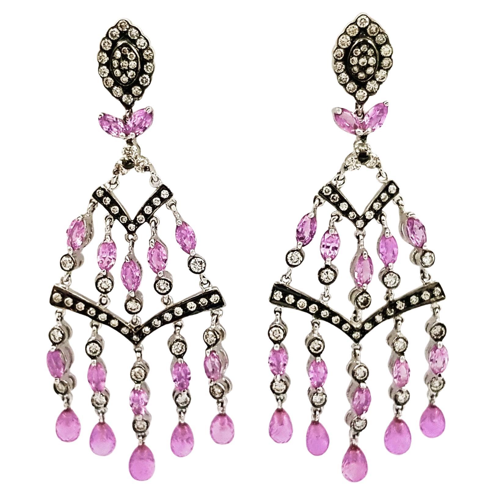 Pink Sapphire and Diamond Earrings set in 18K White Gold Settings