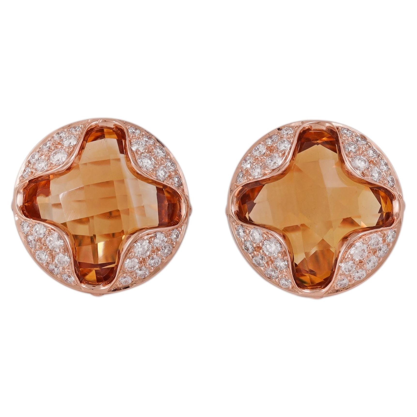 Pink Sapphire and Diamond Earrings Stud in 18 Karat Rose Gold