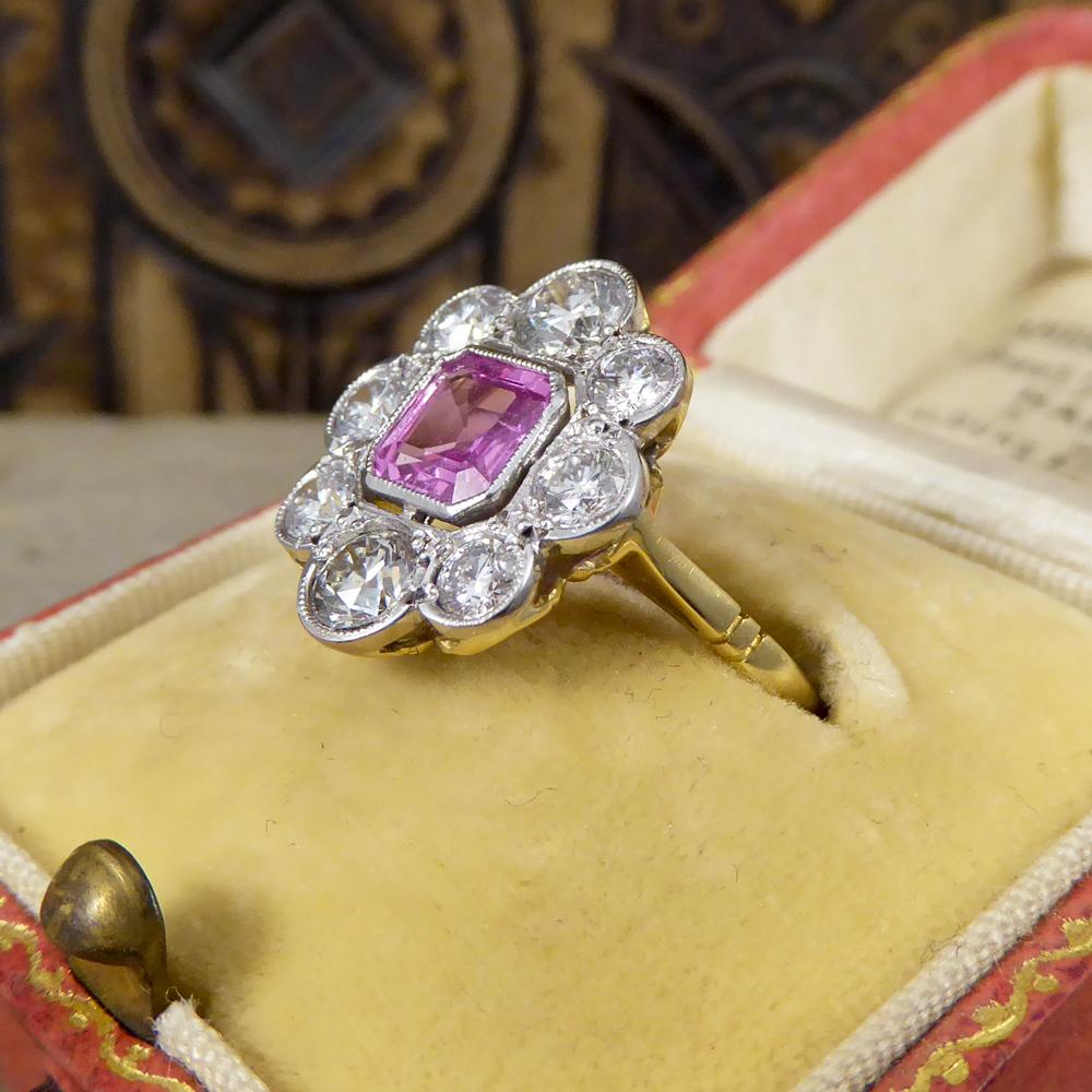 Pink Sapphire and Diamond Engagement 18 Carat Gold Ring 4