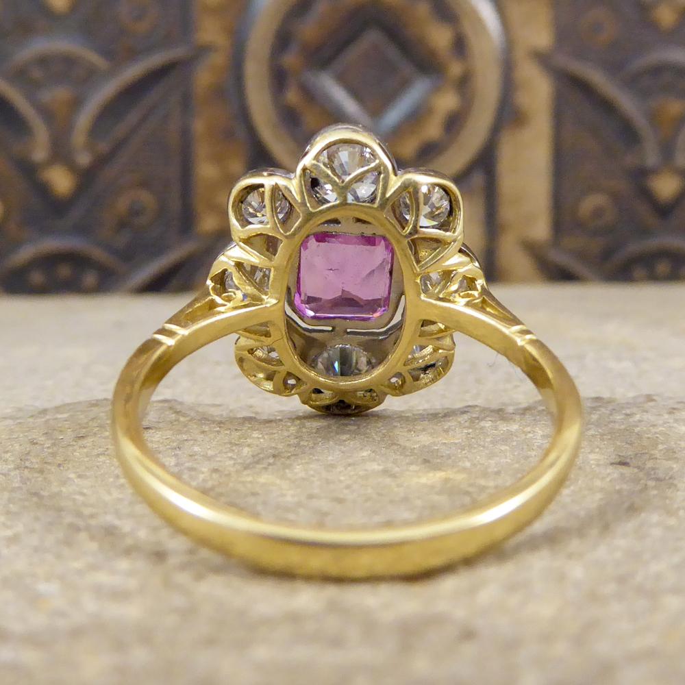 Asscher Cut Pink Sapphire and Diamond Engagement 18 Carat Gold Ring