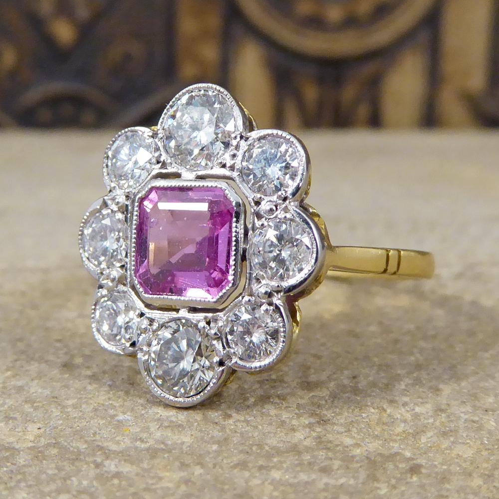 Pink Sapphire and Diamond Engagement 18 Carat Gold Ring In Good Condition In Yorkshire, West Yorkshire