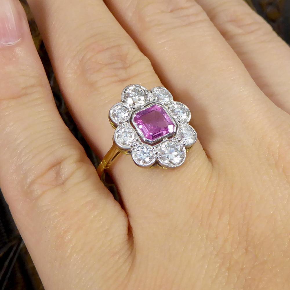 Pink Sapphire and Diamond Engagement 18 Carat Gold Ring 3