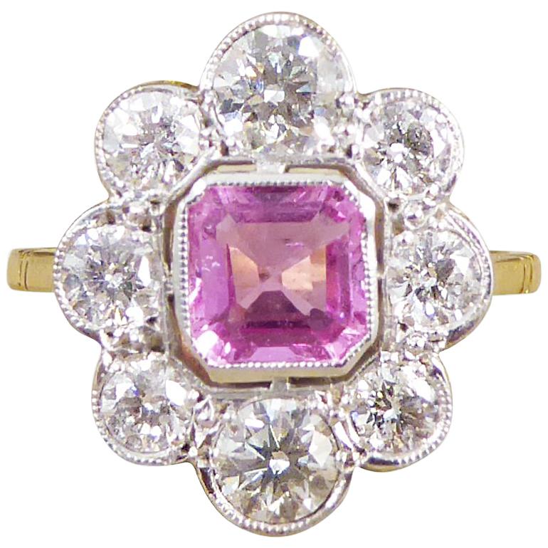 Pink Sapphire and Diamond Engagement 18 Carat Gold Ring