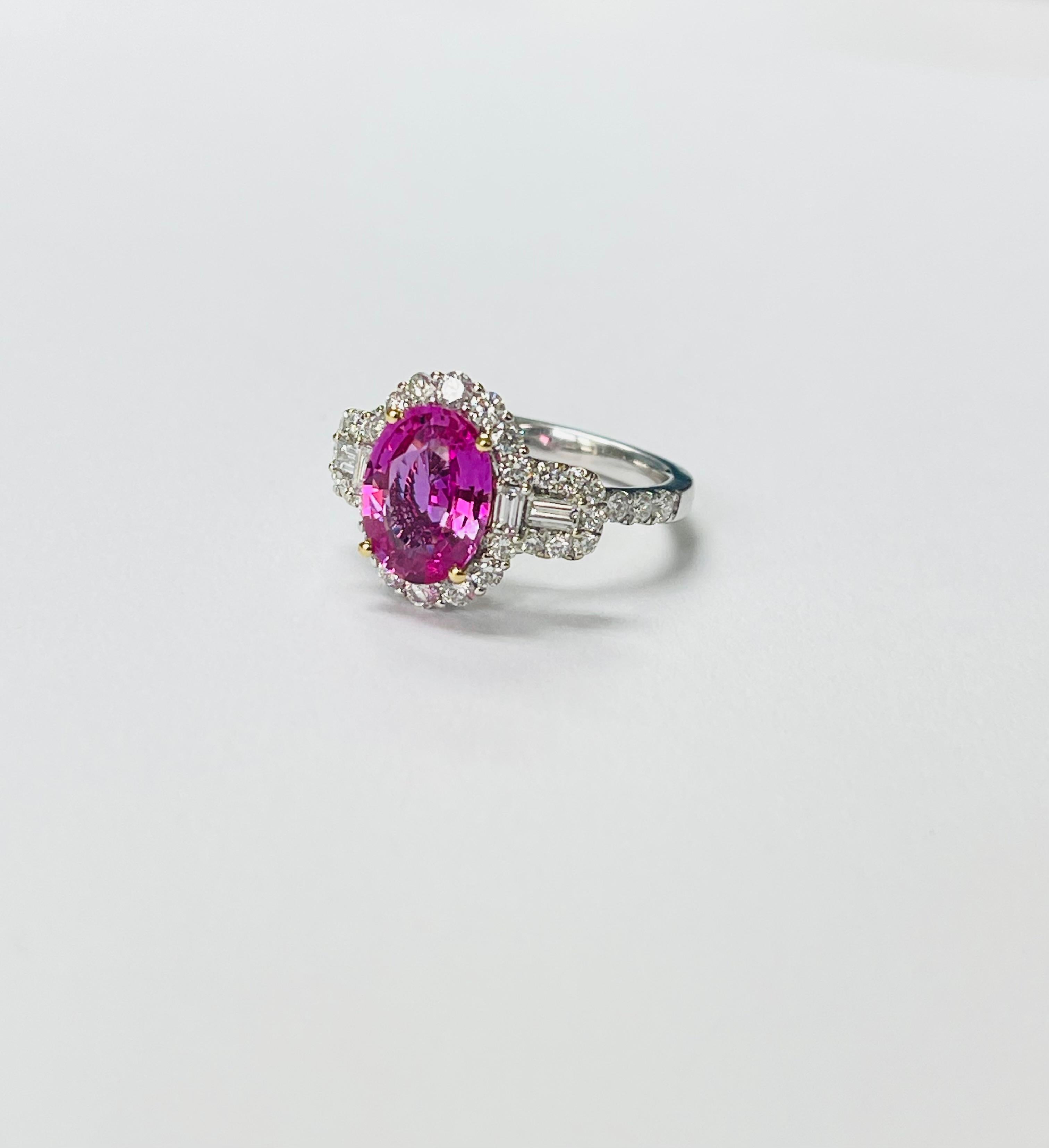 Women's Pink Sapphire and Diamond Engagement Ring In 18K White Gold. For Sale