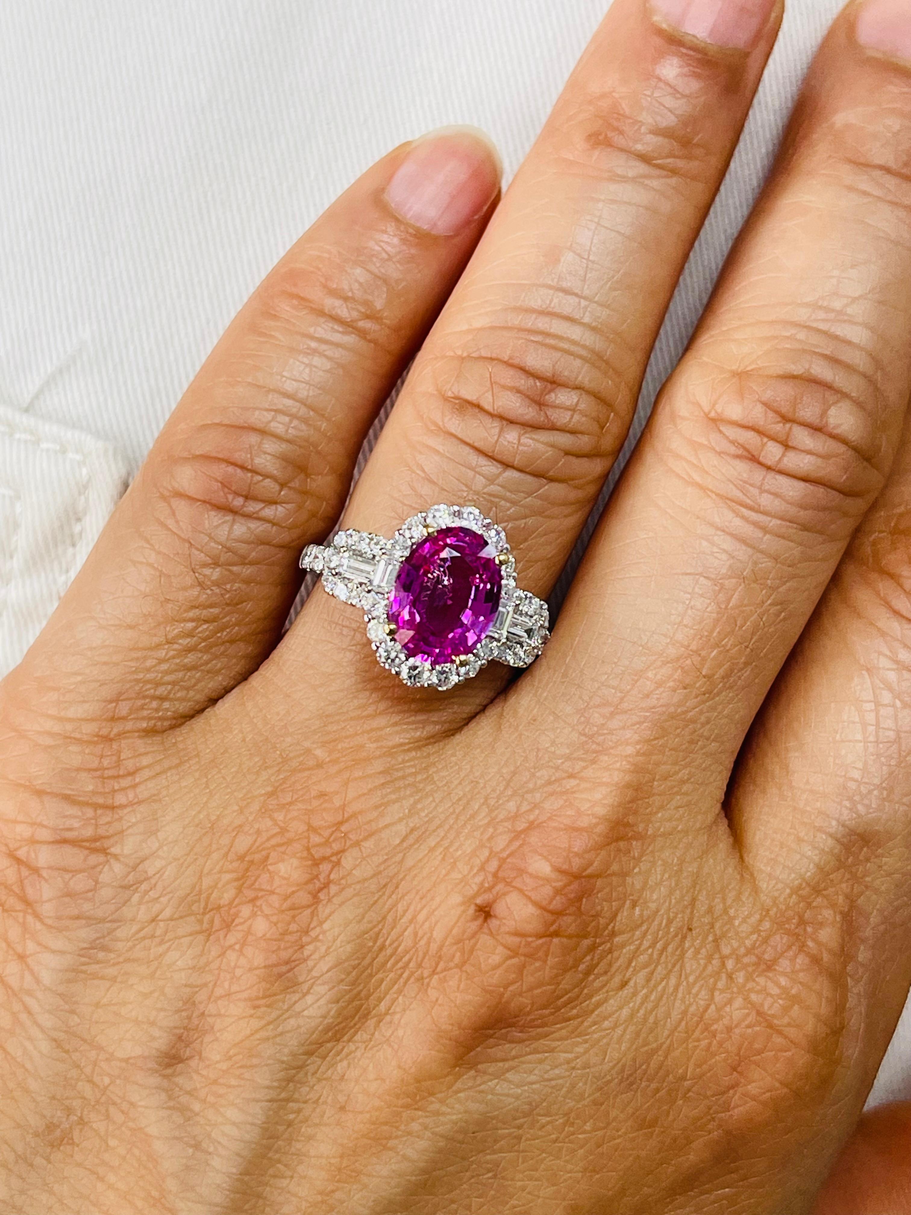 Pink Sapphire and Diamond Engagement Ring In 18K White Gold. For Sale 2