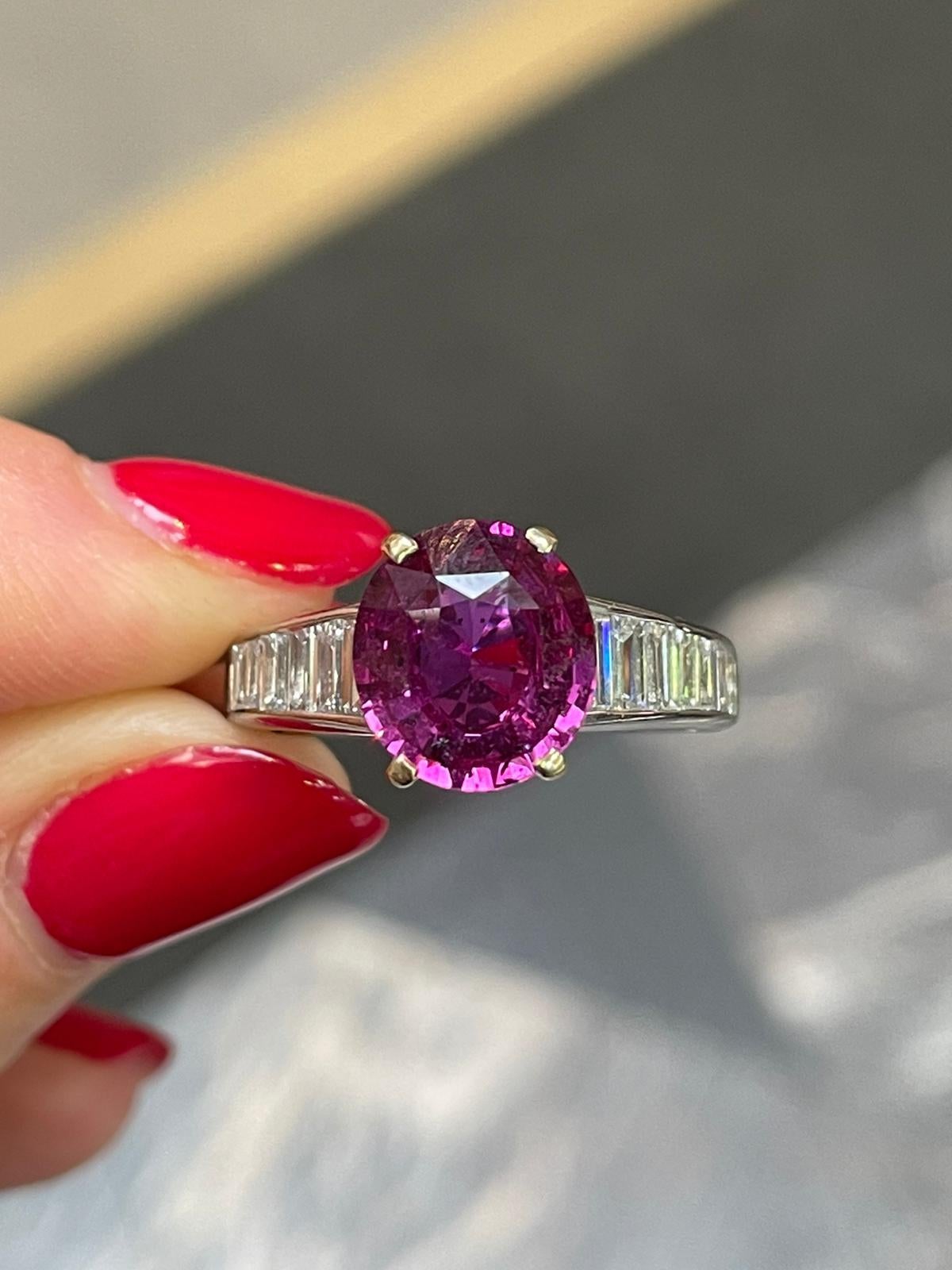 Pink Sapphire and Diamond Engagement Ring Platinum and 18 Karat Yellow Gold For Sale 2