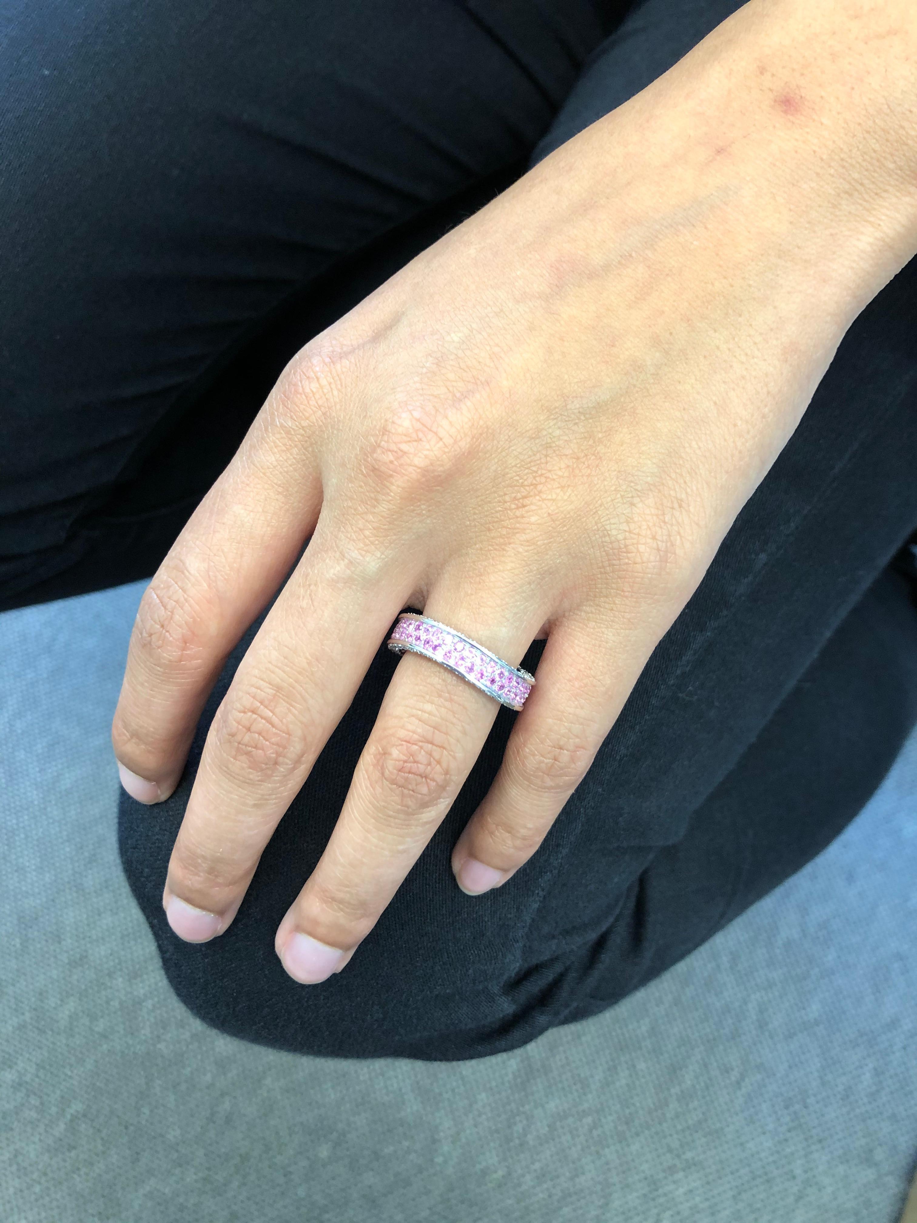 Pink Sapphire and Diamond Eternity Ring in White Gold 750 For Sale 1
