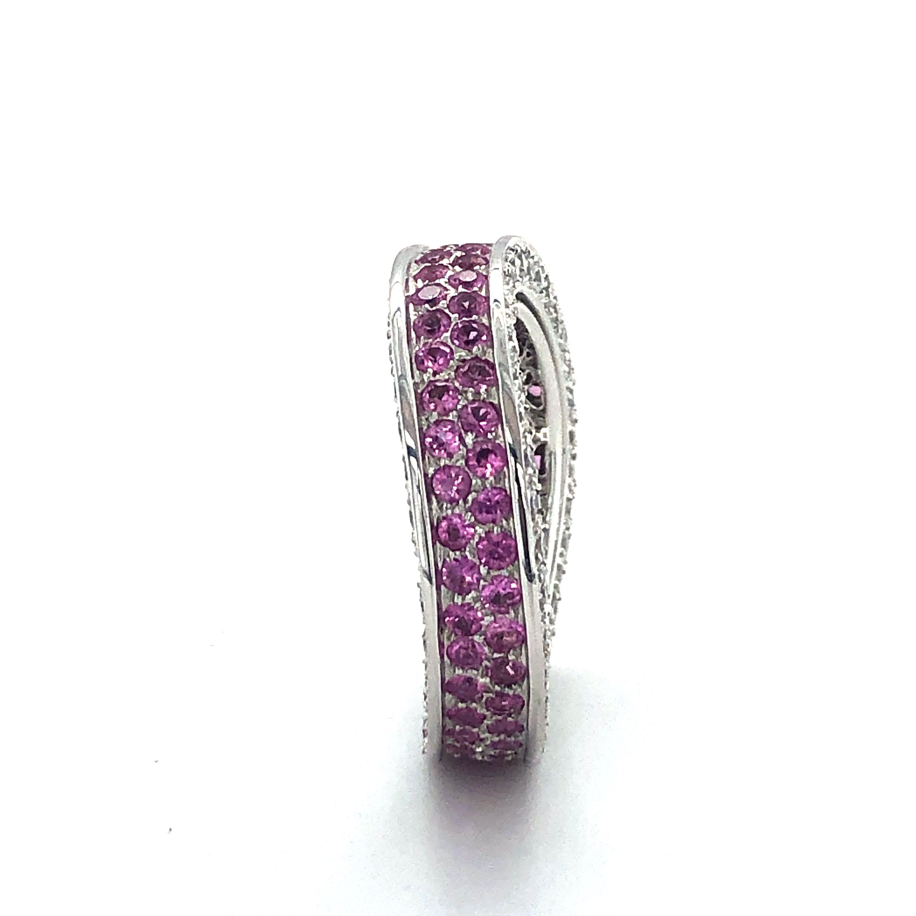 Brilliant Cut Pink Sapphire and Diamond Eternity Ring in White Gold 750 For Sale