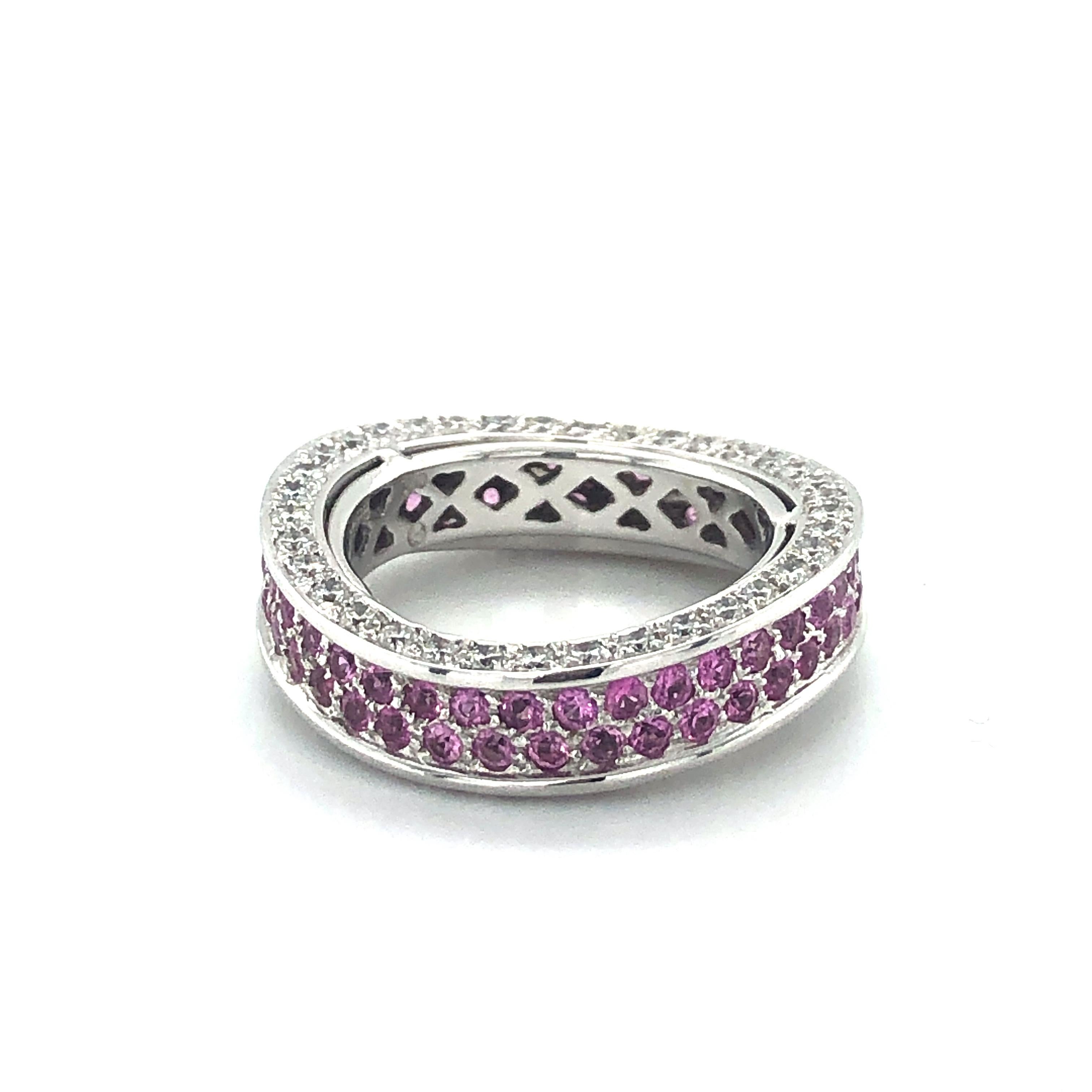 Pink Sapphire and Diamond Eternity Ring in White Gold 750 In Excellent Condition For Sale In Lucerne, CH