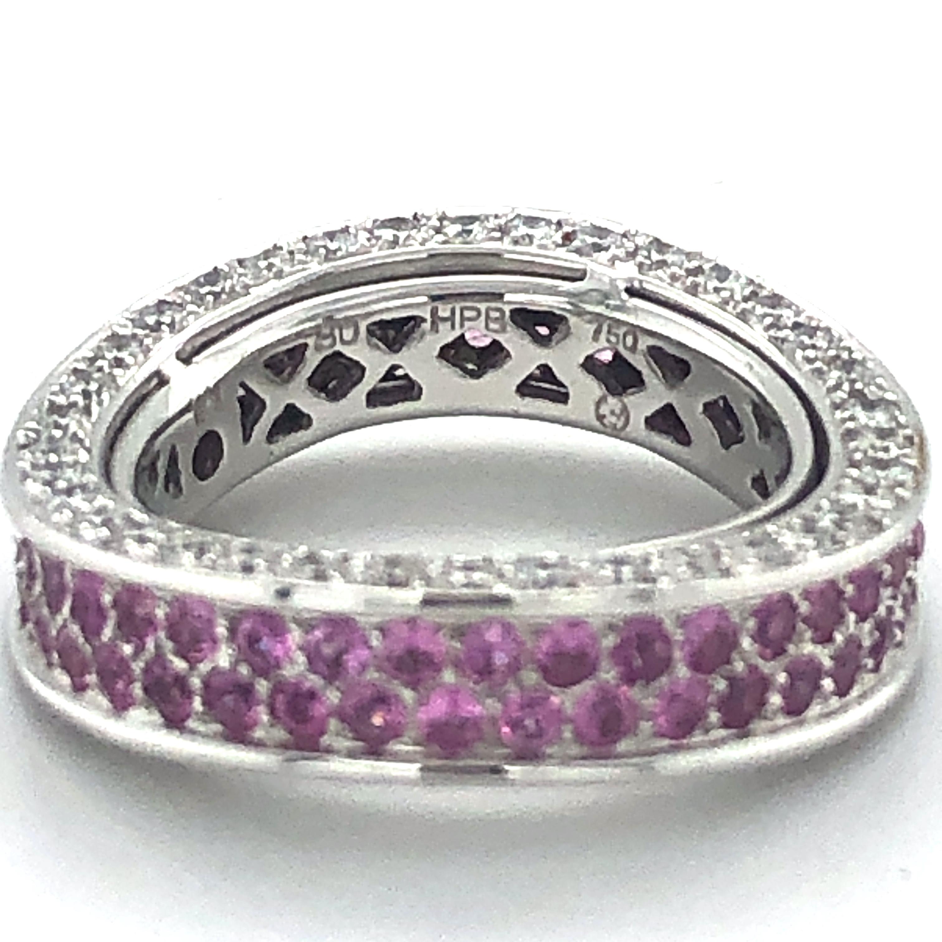Women's or Men's Pink Sapphire and Diamond Eternity Ring in White Gold 750 For Sale