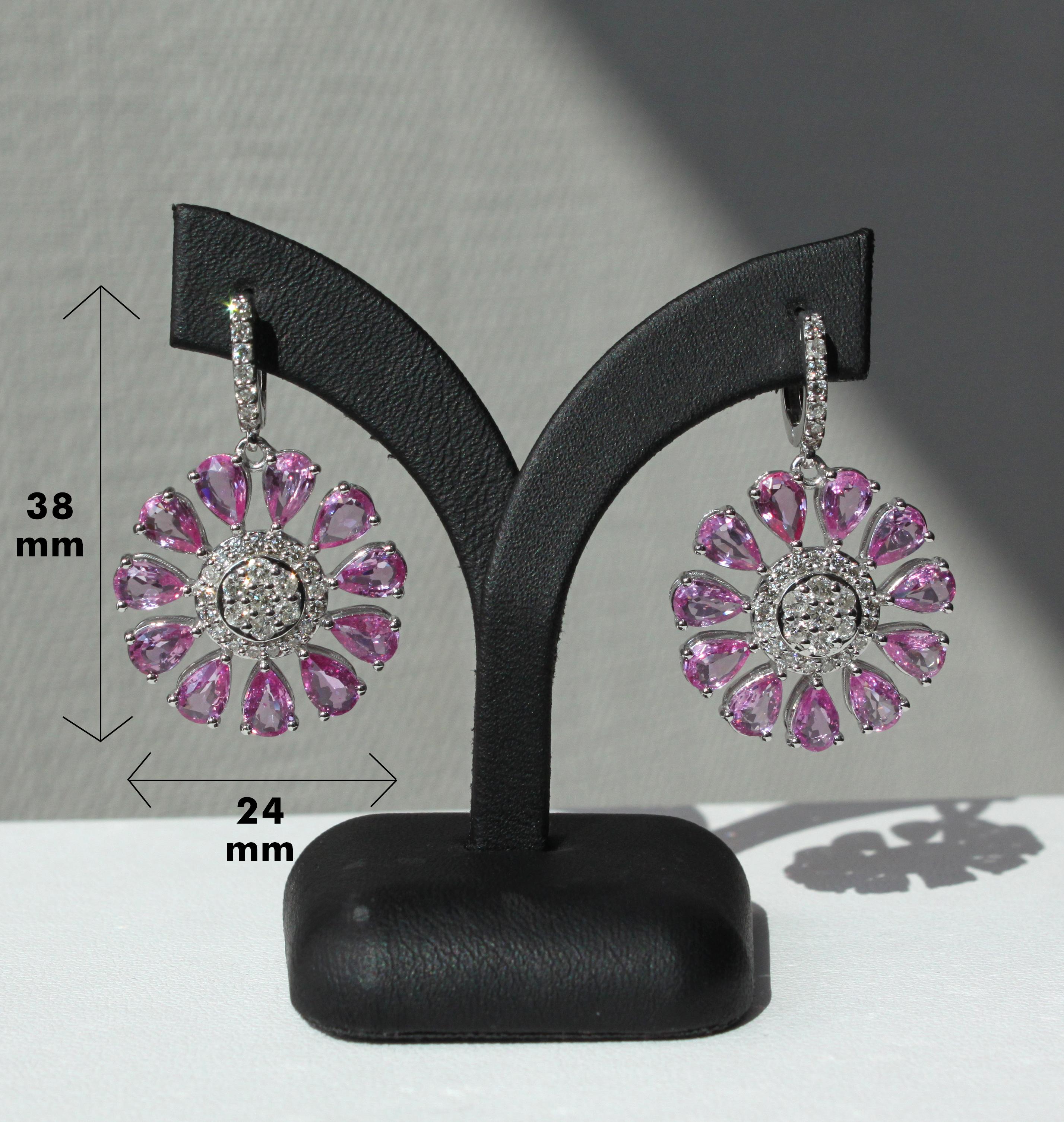Pink Sapphire and Diamond Floral Earrings in 14K white gold For Sale 2