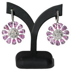Pink Sapphire and Diamond Floral Earrings in 14K white gold