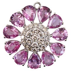 Pink Sapphire and Diamond Floral Pendant in 14K white gold