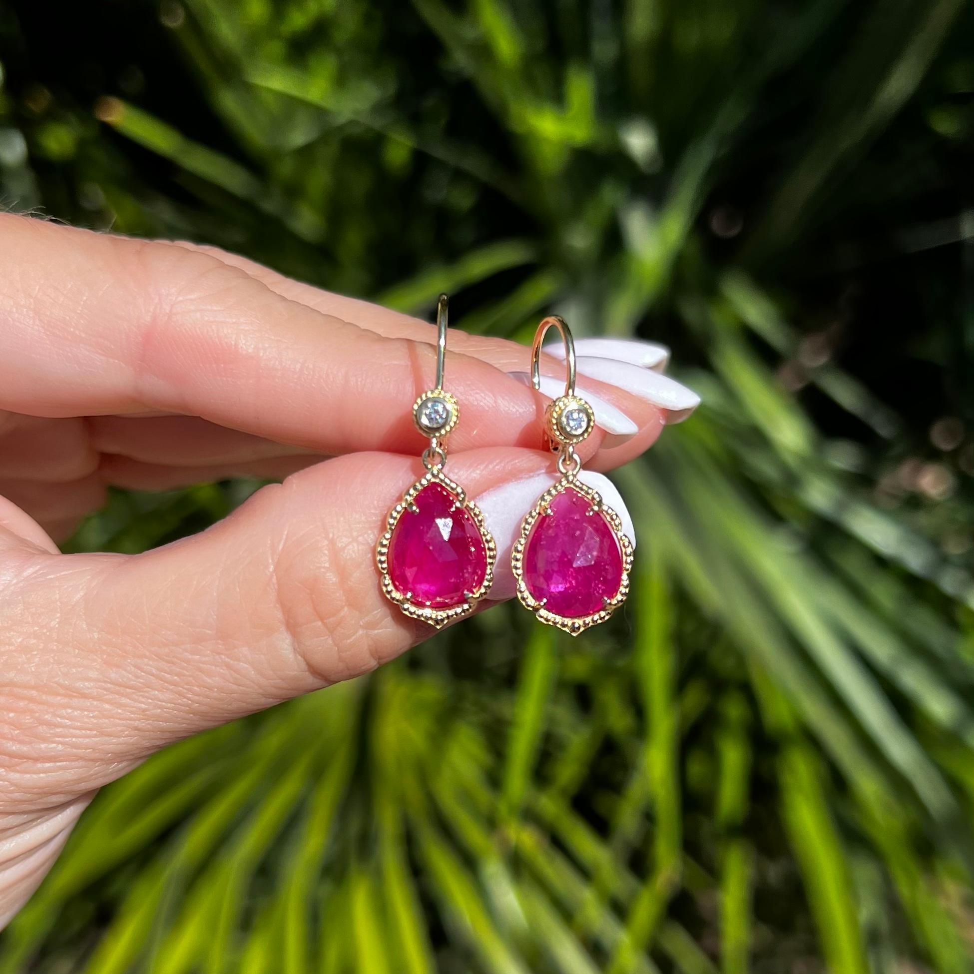 Modern Pink Sapphire and Diamond Gold Drop Designer Earrings Fine Estate Jewelry For Sale