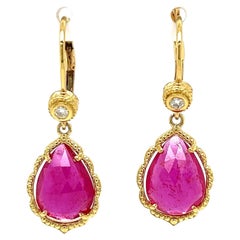 Pink Sapphire and Diamond Gold Drop Designer Earrings Fine Estate Jewelry