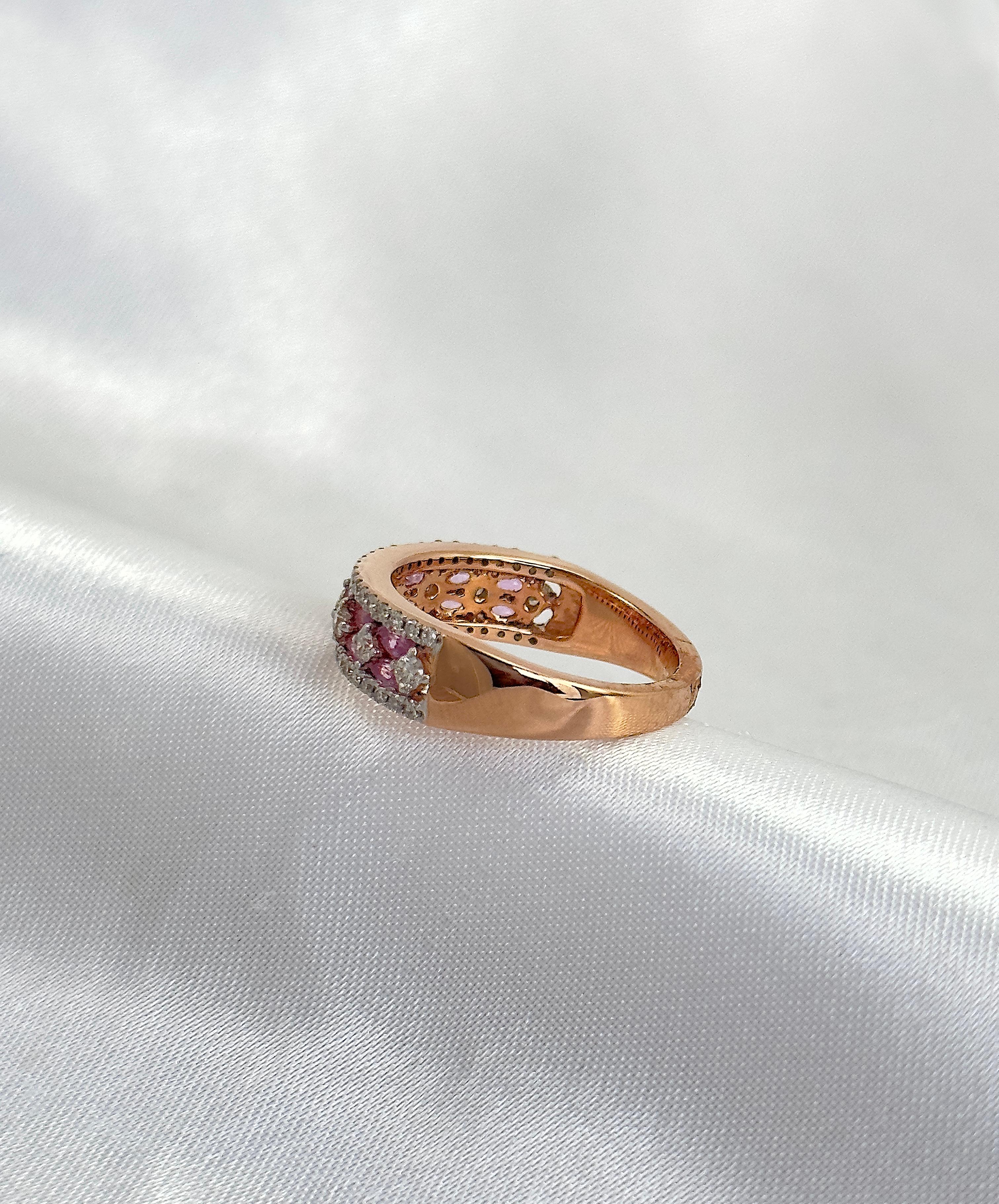 Pink Sapphire and Diamond Half Band with Natural Gemstones, Minimalist Ring 14k For Sale 5