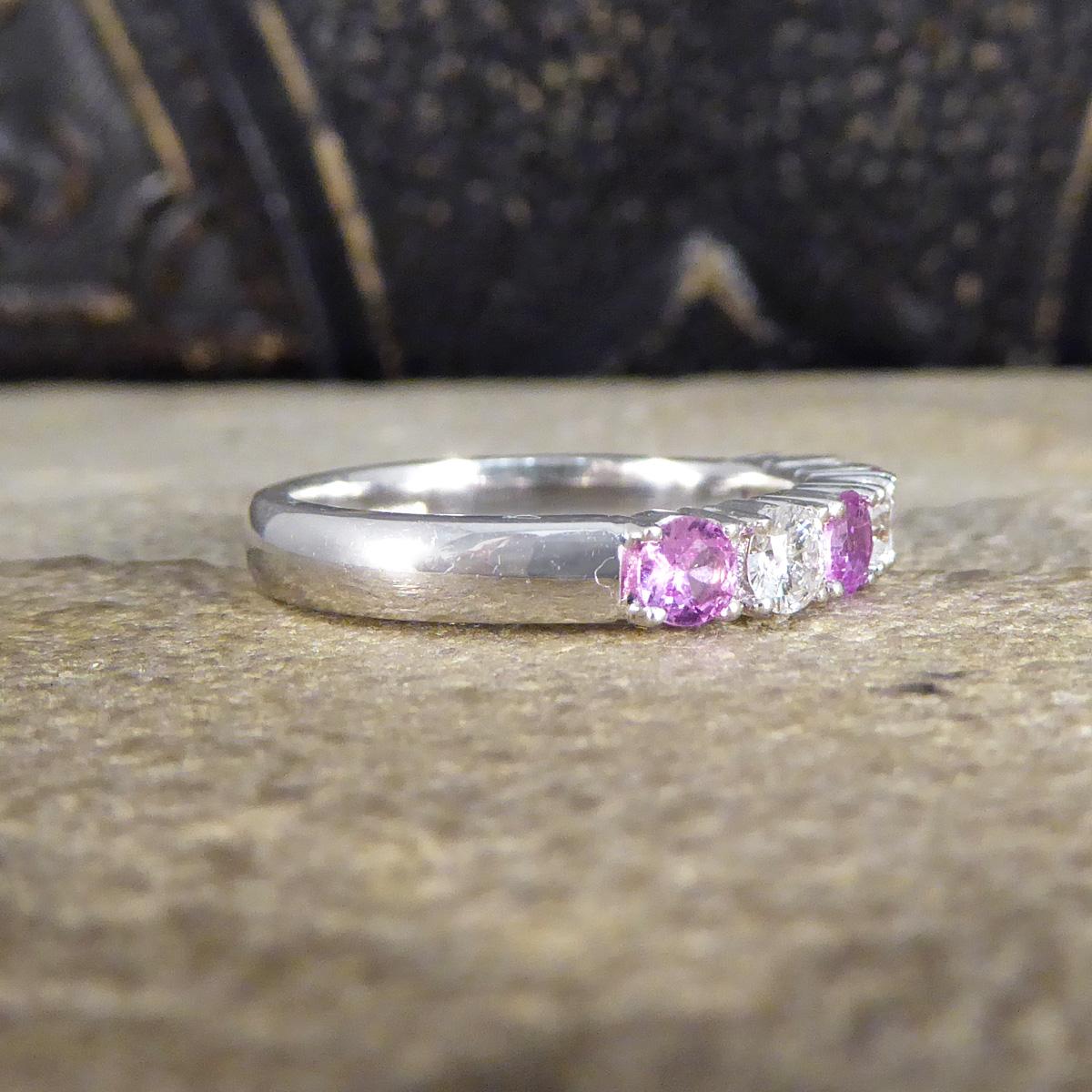 Modern Pink Sapphire and Diamond Half Eternity Ring in 18ct White Gold