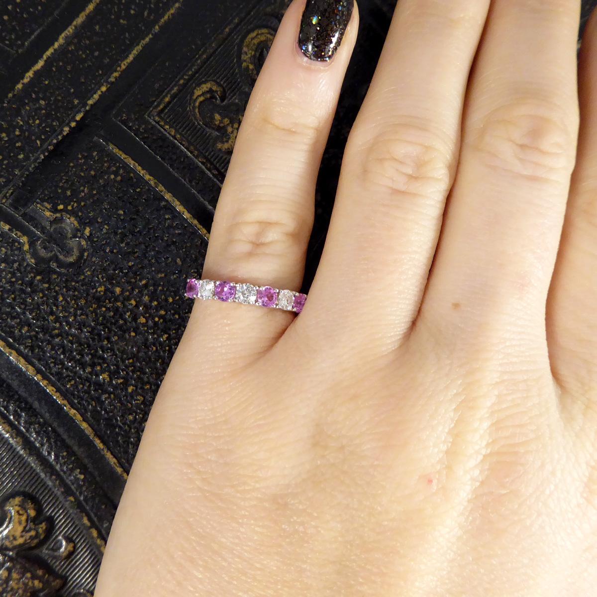 Pink Sapphire and Diamond Half Eternity Ring in 18ct White Gold In Good Condition In Yorkshire, West Yorkshire