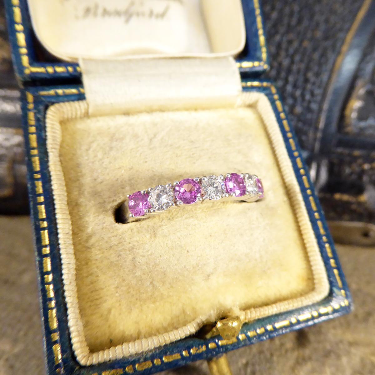Women's Pink Sapphire and Diamond Half Eternity Ring in 18ct White Gold