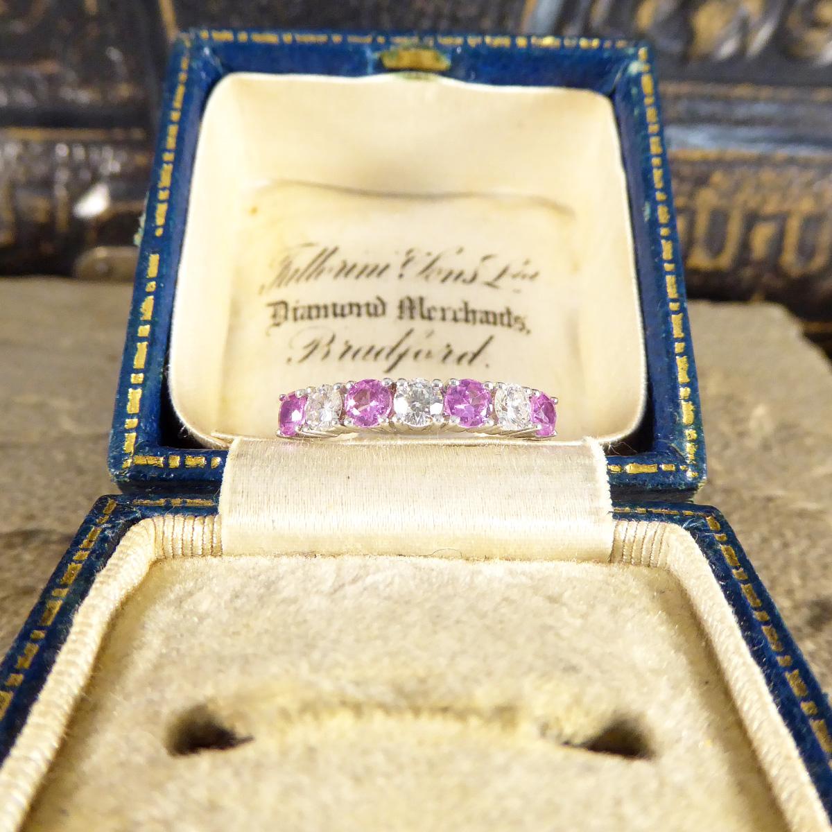 Pink Sapphire and Diamond Half Eternity Ring in 18ct White Gold 1