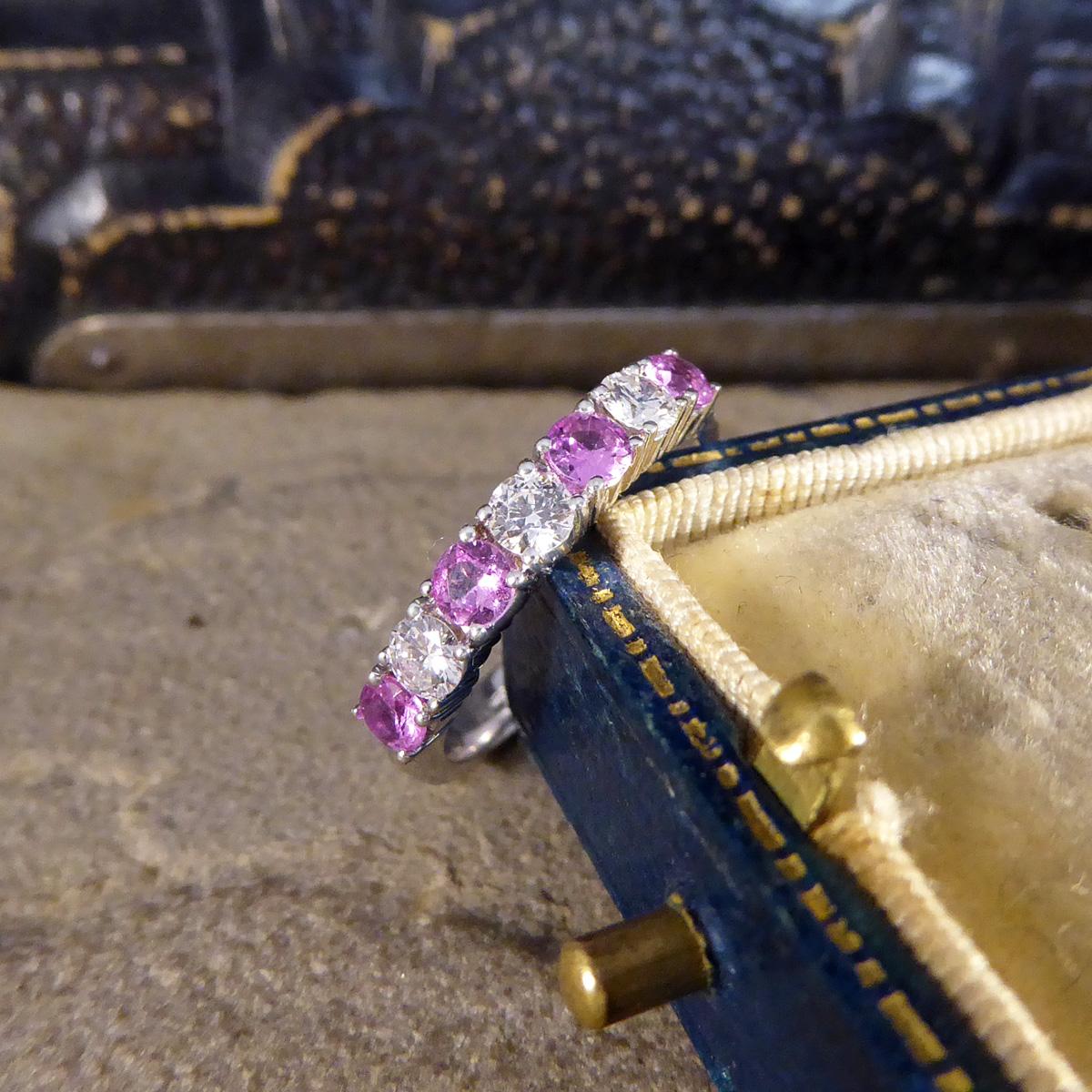 Pink Sapphire and Diamond Half Eternity Ring in 18ct White Gold 2