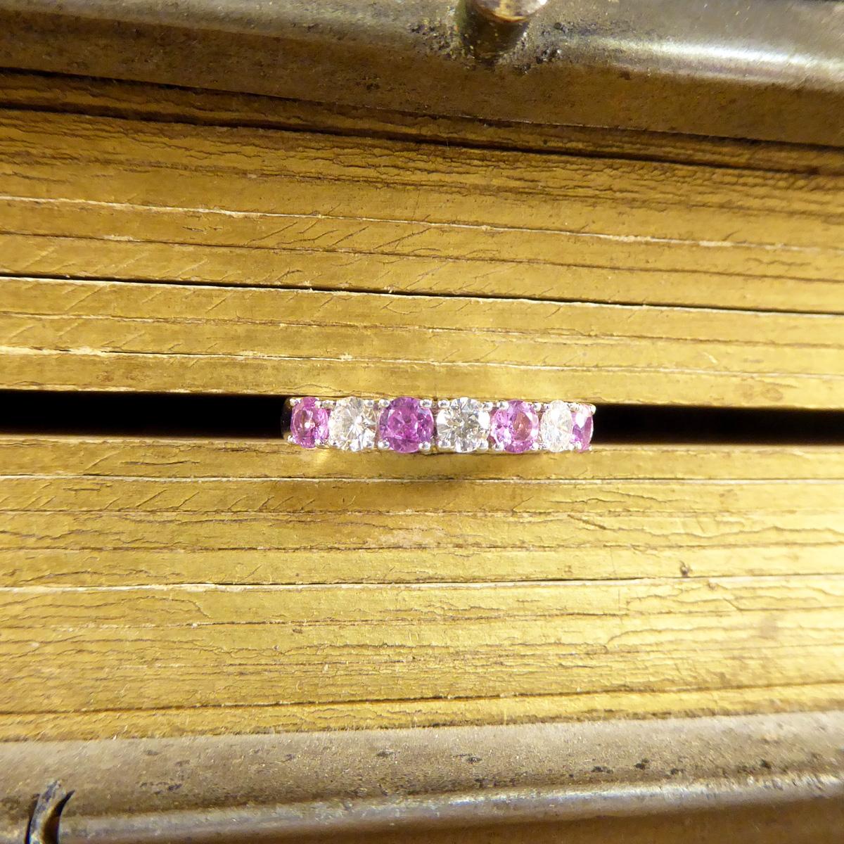 Pink Sapphire and Diamond Half Eternity Ring in 18ct White Gold 3
