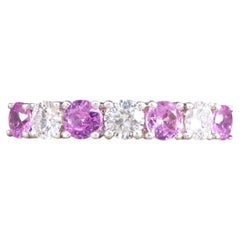Pink Sapphire and Diamond Half Eternity Ring in 18ct White Gold