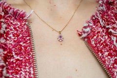 Pink Sapphire and Diamond Halo Pendant