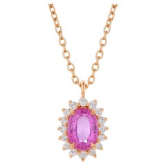 Pink Sapphire And Diamond Halo Pendant